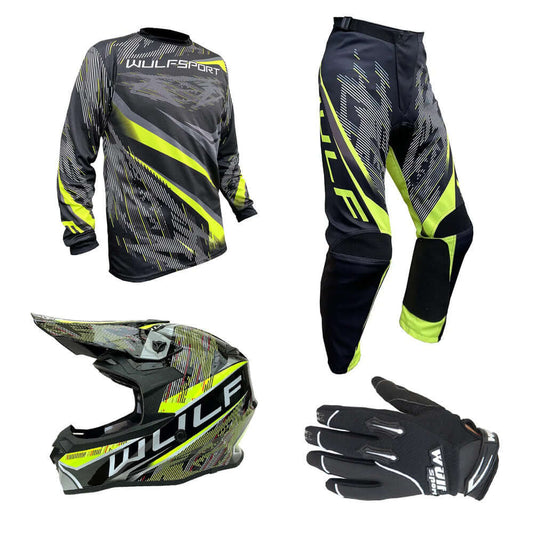 Adult MX Wulfsport 2026 WARHAMMER Motocross Shirt Pant Glove Helmet Yellow Set #3