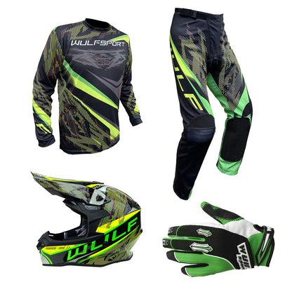 Adult MX Wulfsport 2026 WARHAMMER Motocross Shirt Pant Glove Helmet Green Set #3