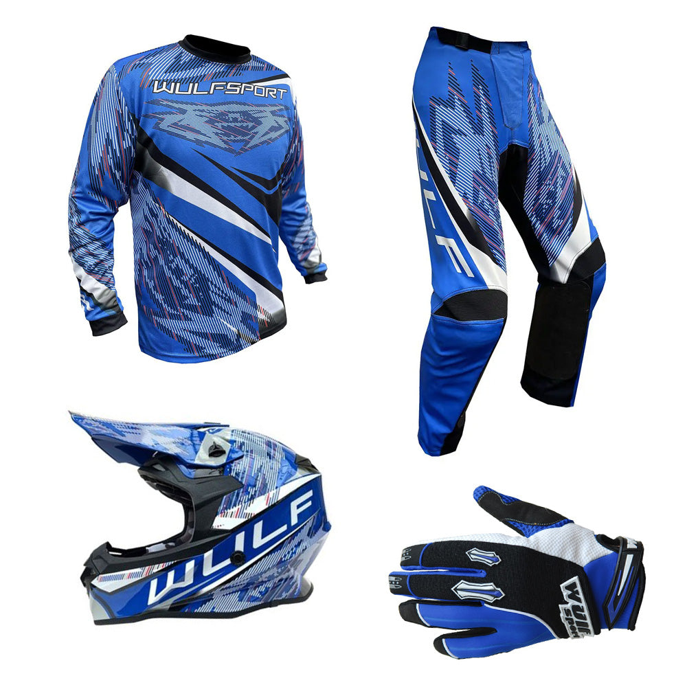 Adult MX Wulfsport 2026 WARHAMMER Motocross Shirt Pant Glove Helmet Blue Set #3