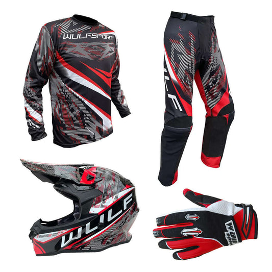 Adult MX Wulfsport 2026 WARHAMMER Motocross Shirt Pant Glove Helmet Red Set #3