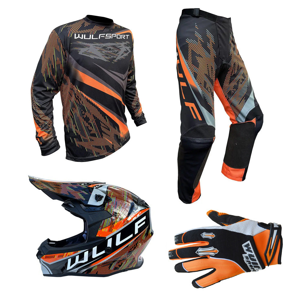 Adult MX Wulfsport 2026 WARHAMMER Motocross Shirt Pant Glove Helmet Orange Set #3