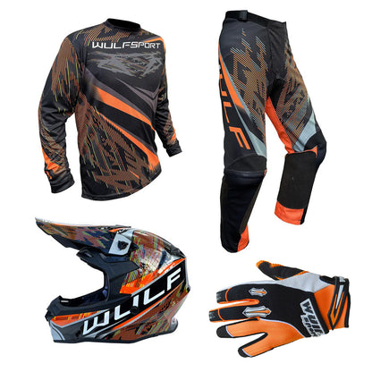 Adult MX Wulfsport 2026 WARHAMMER Motocross Shirt Pant Glove Helmet Orange Set #3