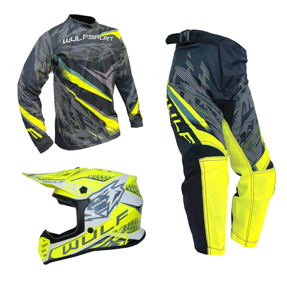 Kids MX Wulfsport 2026 WARHAMMER Motocross Shirt, Trouser & Helmet Yellow Set #3