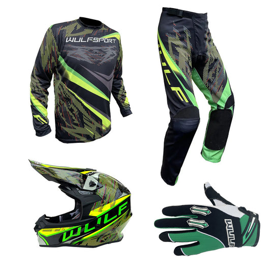 Adult MX Wulfsport 2026 WARHAMMER Motocross Shirt Pant Glove Helmet Green Set #3