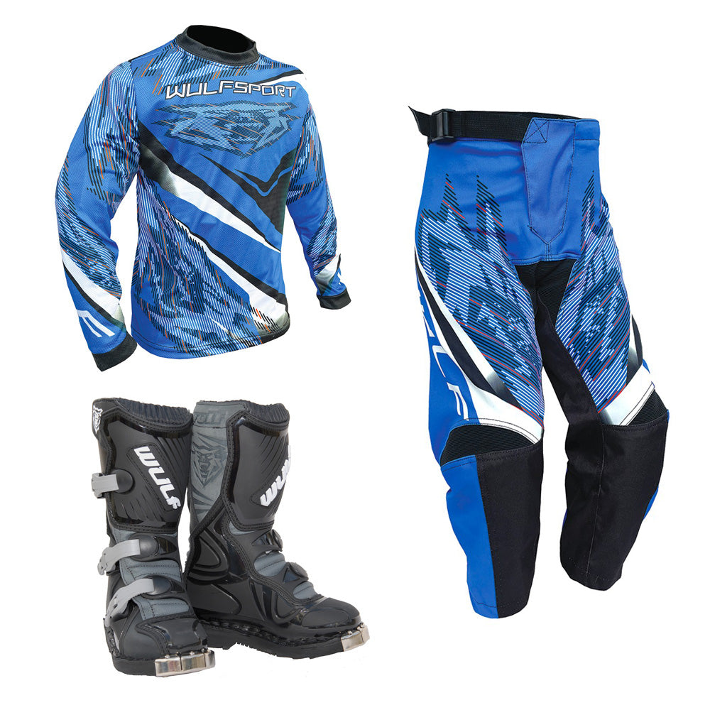 Kids MX Wulfsport 2026 WARHAMMER Motocross Shirt Pant Boots Blue Set #4