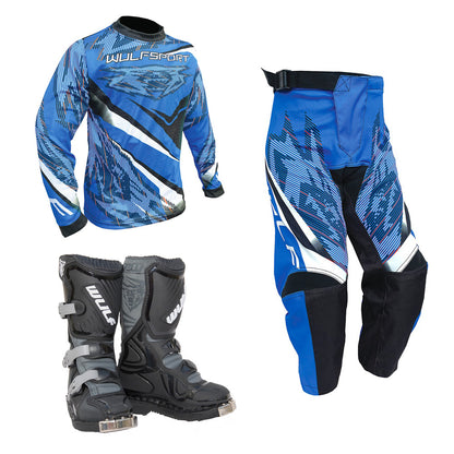 Kids MX Wulfsport 2026 WARHAMMER Motocross Shirt Pant Boots Blue Set #4