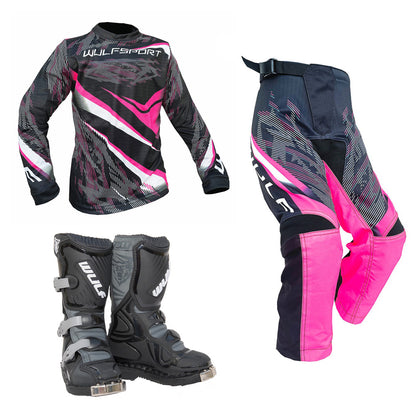 Kids MX Wulfsport 2026 WARHAMMER Motocross Shirt Pant Boots Pink Set #4