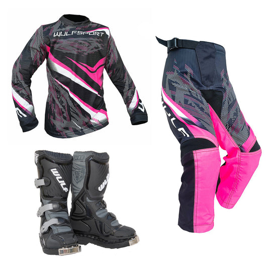 Kids MX Wulfsport 2026 WARHAMMER Motocross Shirt Pant Boots Pink Set #4