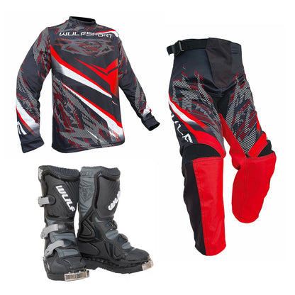 Kids MX Wulfsport 2026 WARHAMMER Motocross Shirt Pant Boots Red Set #4