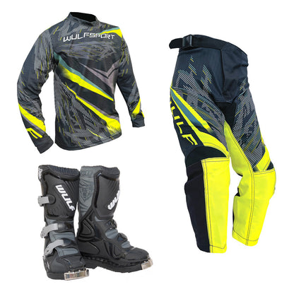 Kids MX Wulfsport 2026 WARHAMMER Motocross Shirt Pant Boots Yellow Set #4