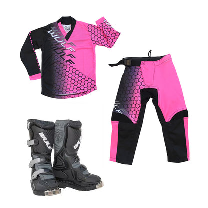 Kids MX Wulfsport 2025 CONNECT Motocross Shirt Pant Boots Pink Set #4