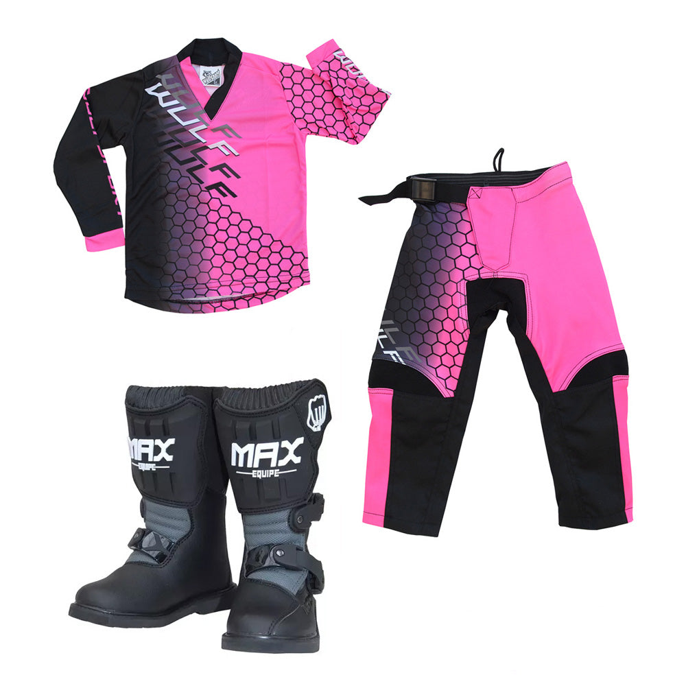 Kids MX Wulfsport 2025 CONNECT Motocross Shirt Pant Boots Pink Set #M4