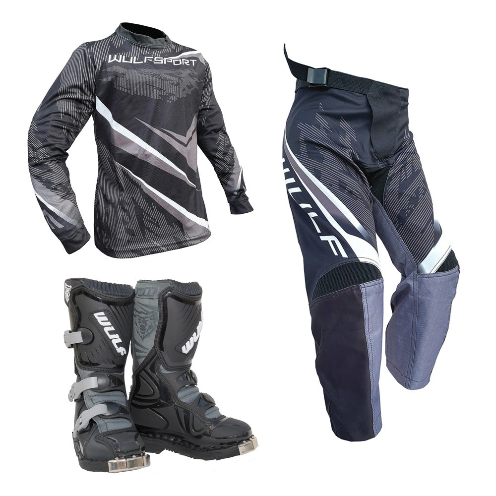 Kids MX Wulfsport 2026 WARHAMMER Motocross Shirt Pant Boots Black Set #4