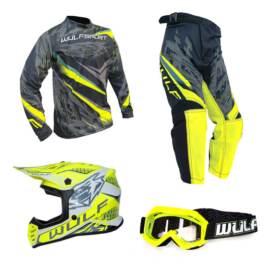Kids MX Wulfsport 2026 WARHAMMER Motocross Shirt, Trouser, Goggle & Helmet Yellow Set #5