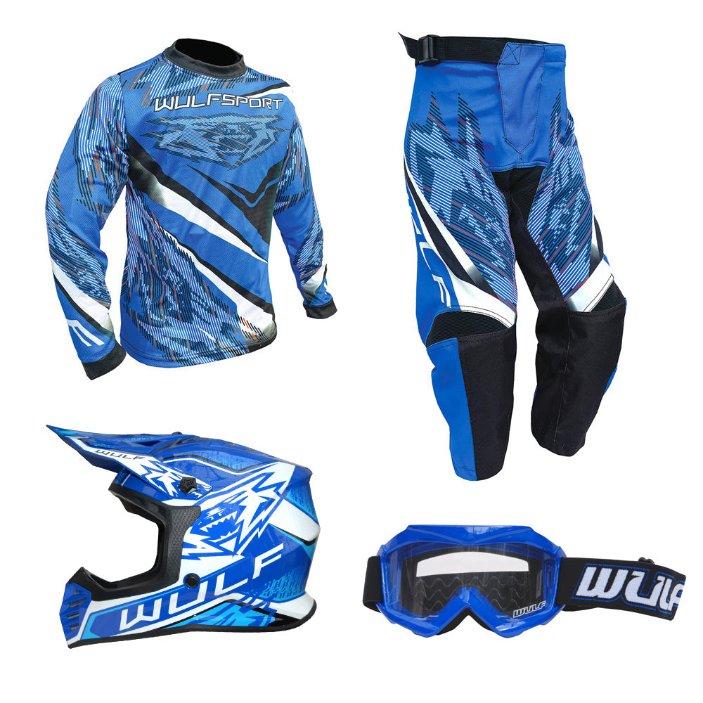 Kids MX Wulfsport 2026 WARHAMMER Motocross Shirt, Trouser, Goggle & Helmet Blue Set #5