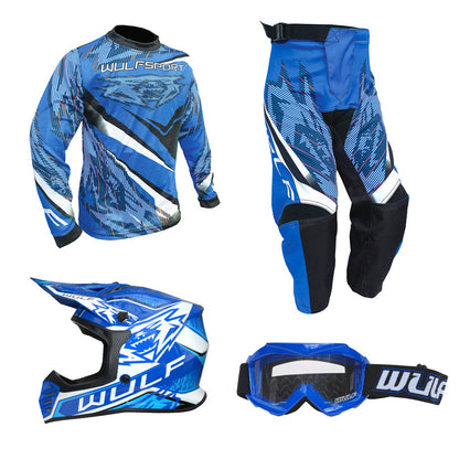 Kids MX Wulfsport 2026 WARHAMMER Motocross Shirt, Trouser, Goggle & Helmet Blue Set #5