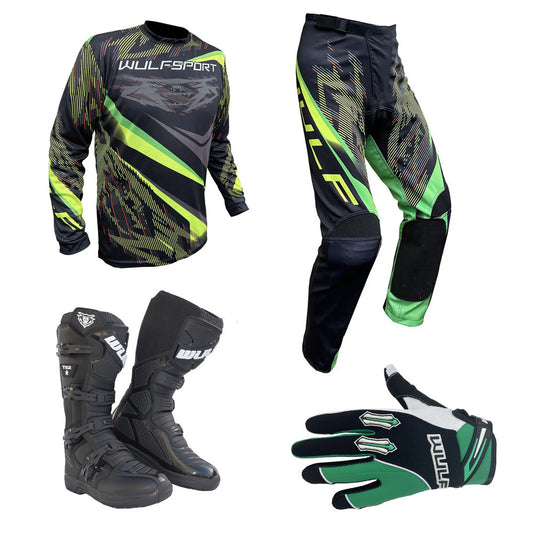 Adult MX Wulfsport 2026 WARHAMMER Motocross Shirt Pant Glove Boots Green Set #6