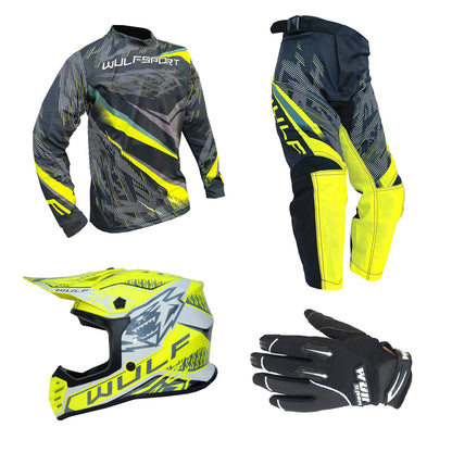 Kids MX Wulfsport 2026 WARHAMMER Motocross Shirt, Trouser, Glove & Helmet Yellow Set #6