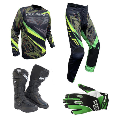 Adult MX Wulfsport 2026 WARHAMMER Motocross Shirt Pant Glove Boots Green Set #6