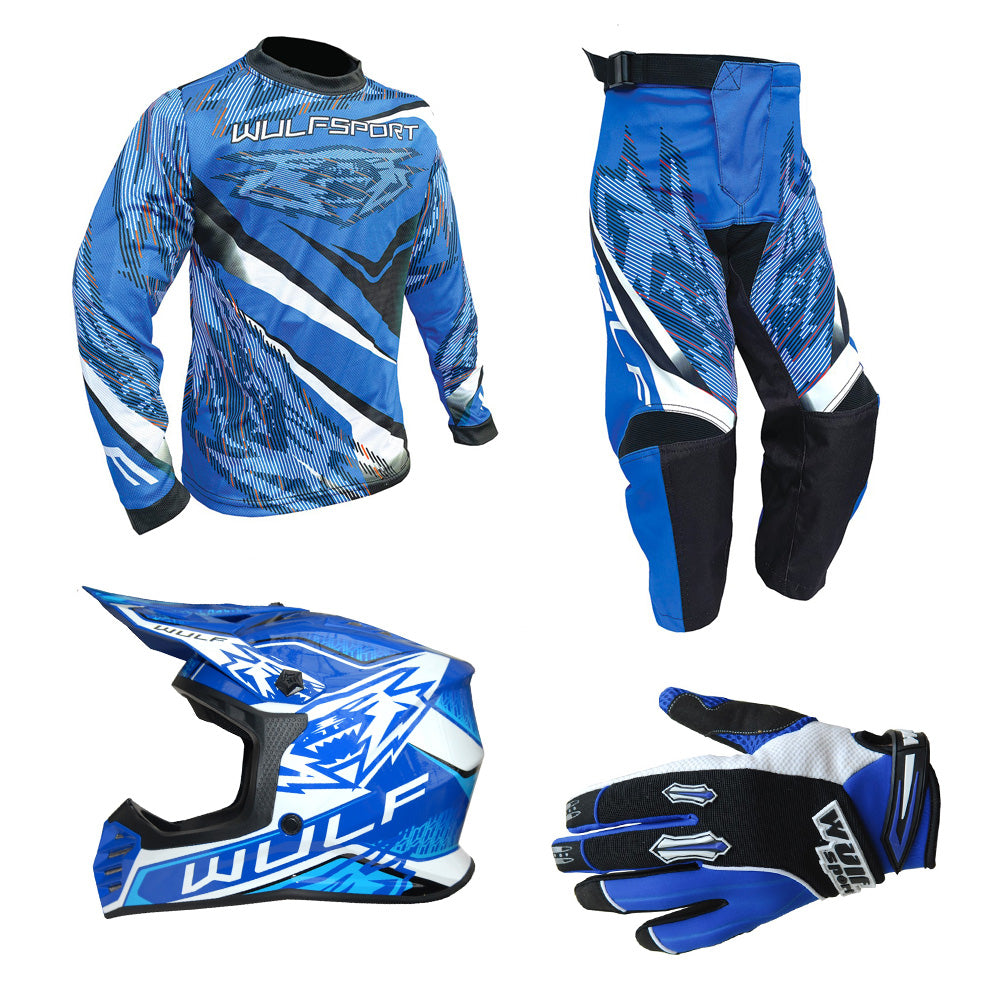 Kids MX Wulfsport 2026 WARHAMMER Motocross Shirt, Trouser, Glove & Helmet Blue Set #6