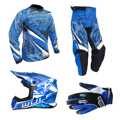 Kids MX Wulfsport 2026 WARHAMMER Motocross Shirt, Trouser, Glove & Helmet Blue Set #6