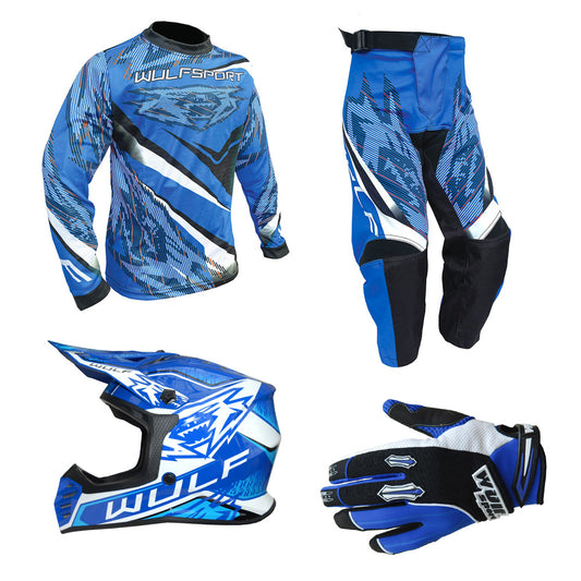 Kids MX Wulfsport 2026 WARHAMMER Motocross Shirt, Trouser, Glove & Helmet Blue Set #6