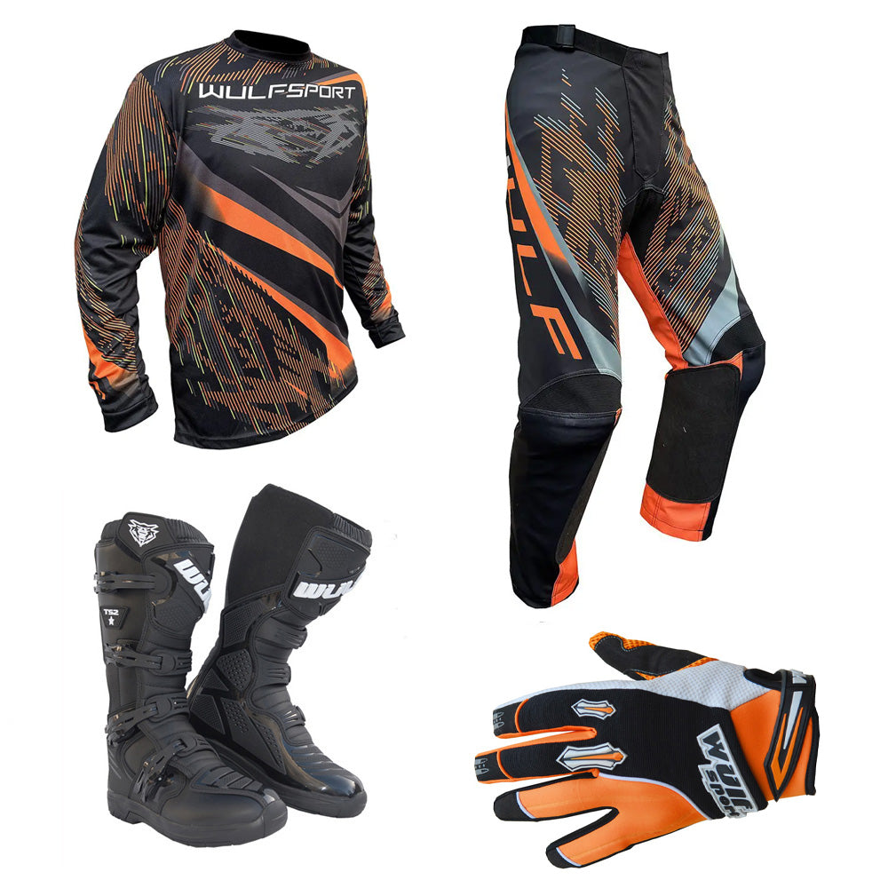 Adult MX Wulfsport 2025 CONNECT Motocross Shirt Pant Glove Boots Orange Set #6
