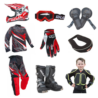 Kids MX Wulfsport 2026 WARHAMMER Motocross Ultra Complete Set Red #7