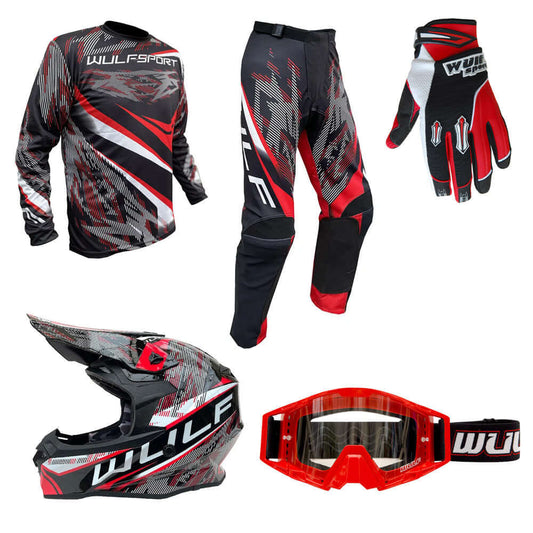 Adult MX Wulfsport WARHAMMER Motocross Shirt Pant Helmet Glove Goggles Red Set #8