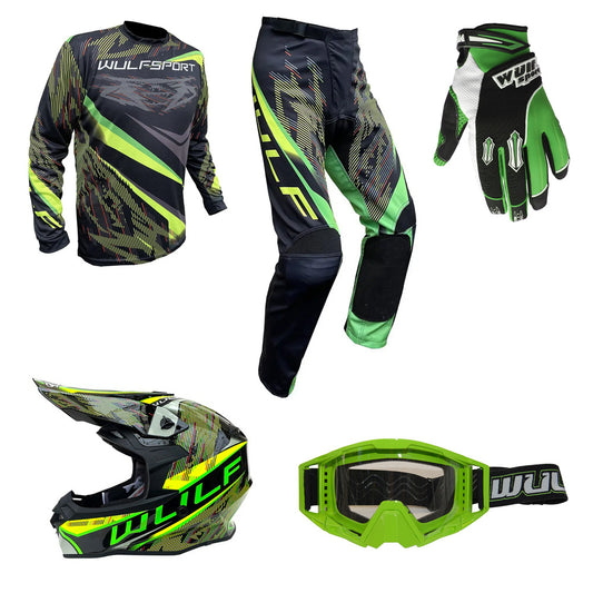 Adult MX Wulfsport WARHAMMER Motocross Shirt Pant Helmet Glove Goggles Green Set #8