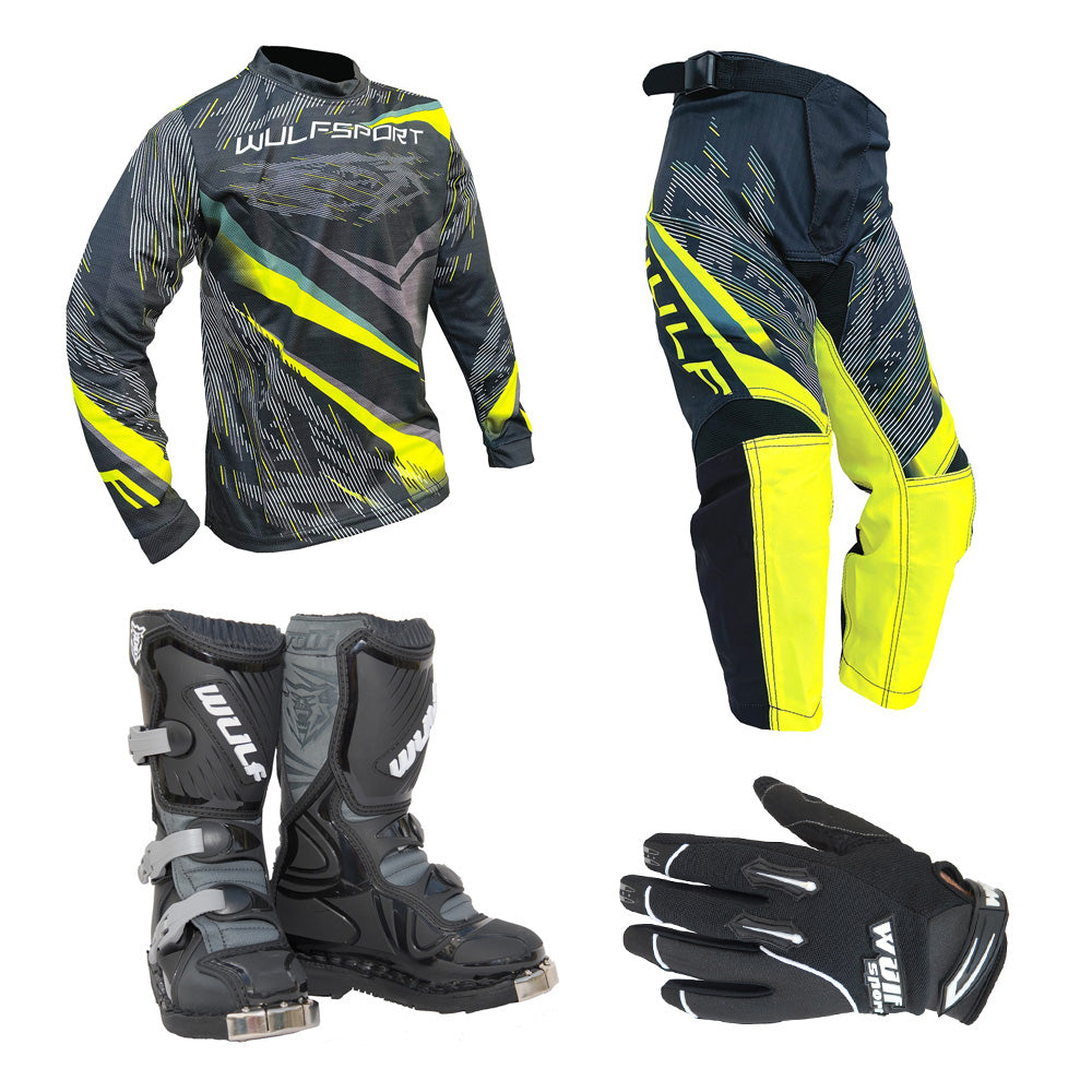 Kids MX Wulfsport 2026 WARHAMMER Motocross Shirt Pant, Gloves & Boots Yellow Set #8