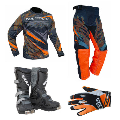 Kids MX Wulfsport 2026 WARHAMMER Motocross Shirt Pant, Gloves & Boots Orange Set #8