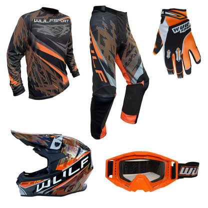 Adult MX Wulfsport WARHAMMER Motocross Shirt Pant Helmet Glove Goggles Orange Set #8