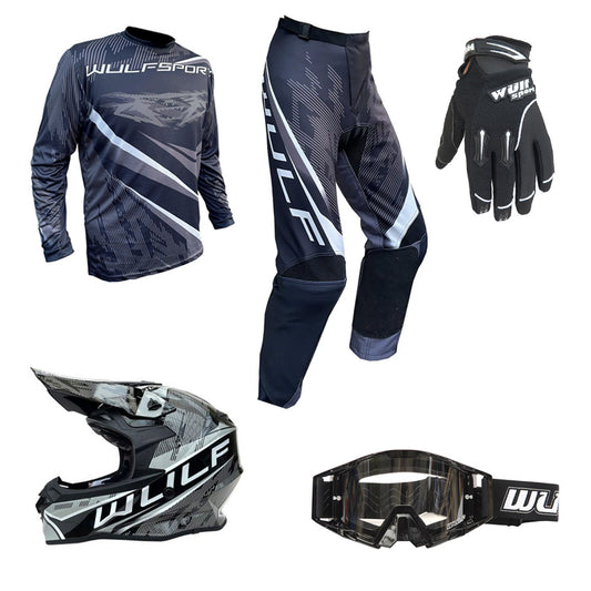 Adult MX Wulfsport WARHAMMER Motocross Shirt Pant Helmet Glove Goggles Black Set #8