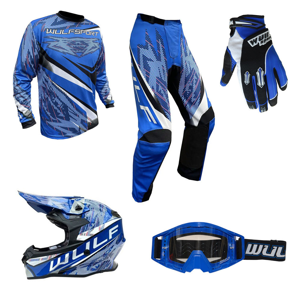 Adult MX Wulfsport WARHAMMER Motocross Shirt Pant Helmet Glove Goggles Blue Set #8