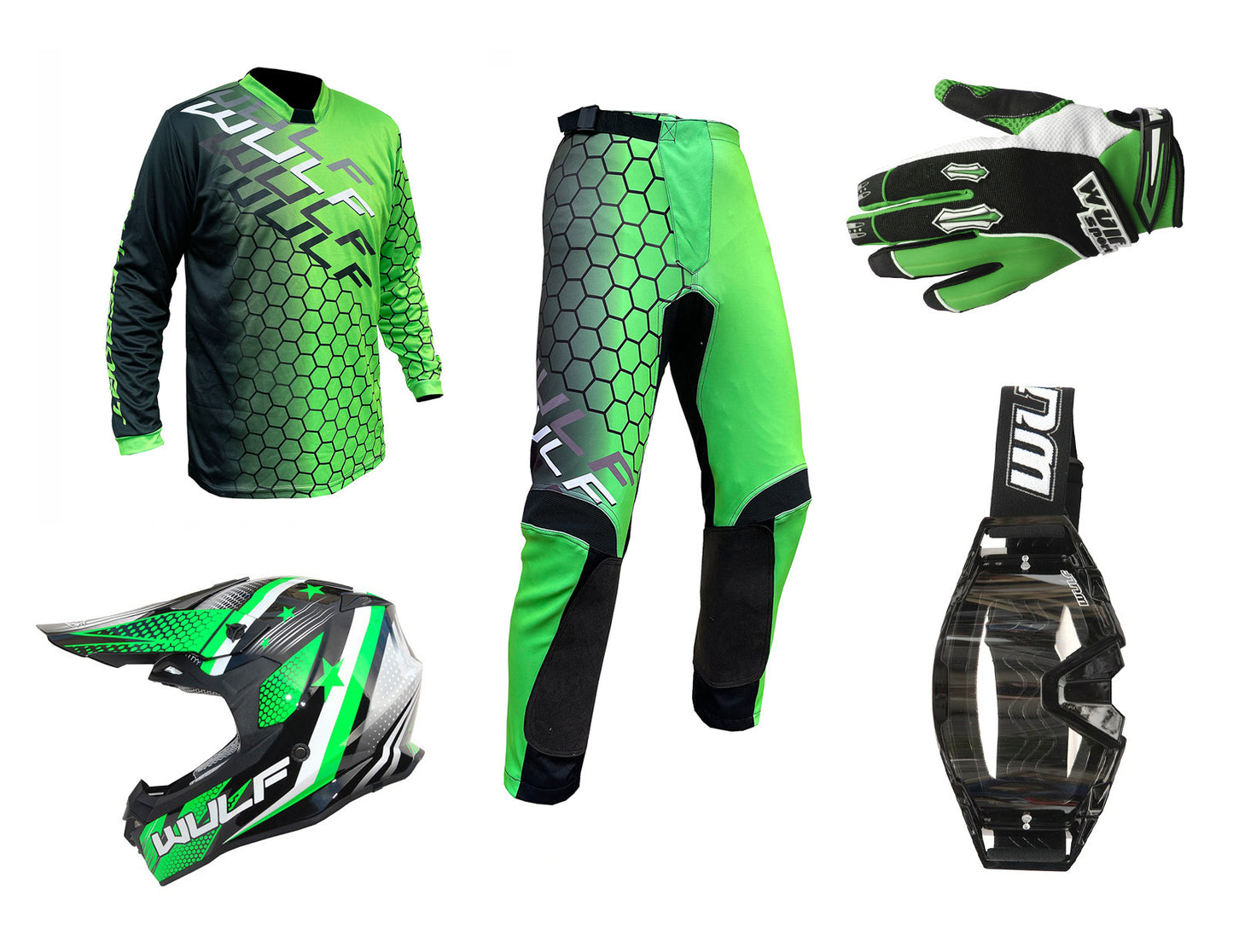 Adult MX Wulfsport CONNECT Motocross Shirt Pant Helmet Glove Goggles Green Set #8
