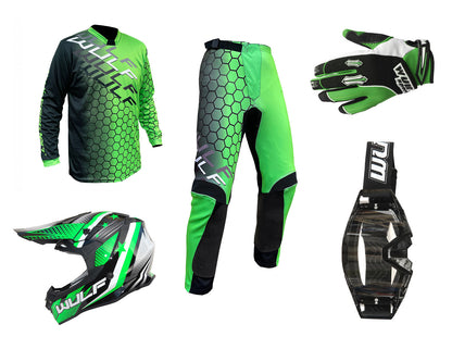 Adult MX Wulfsport CONNECT Motocross Shirt Pant Helmet Glove Goggles Green Set #8