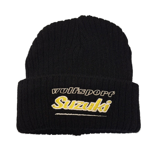 Official Wulfsport Suzuki 100% Acrylic Embroidered Beanie Hat Yellow & Black BC13151