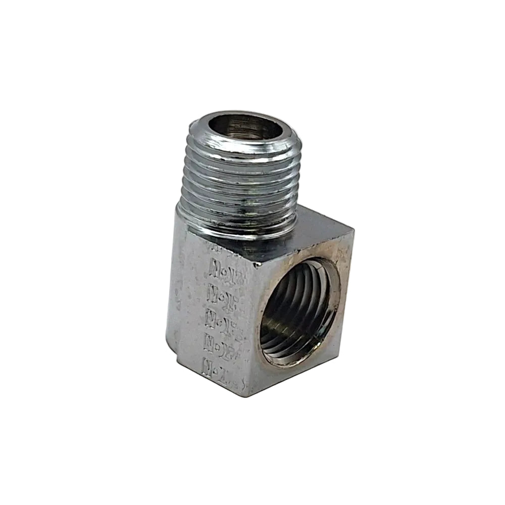 Harley Davidson Oil Fitting Adapter, 90 Degree. Chrome. 68-98 BT; 70-79 XR750 BC25344