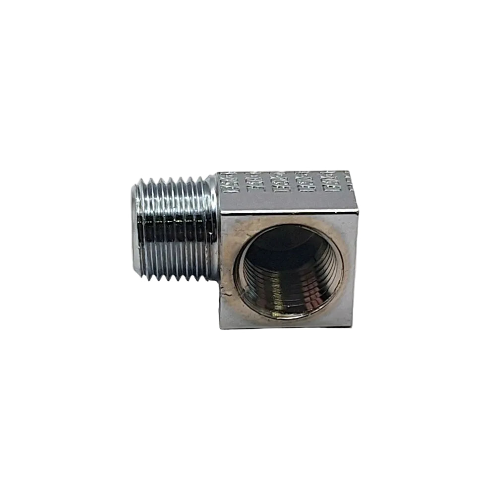 Harley Davidson Oil Fitting Adapter, 90 Degree. Chrome. 68-98 BT; 70-79 XR750 BC25344