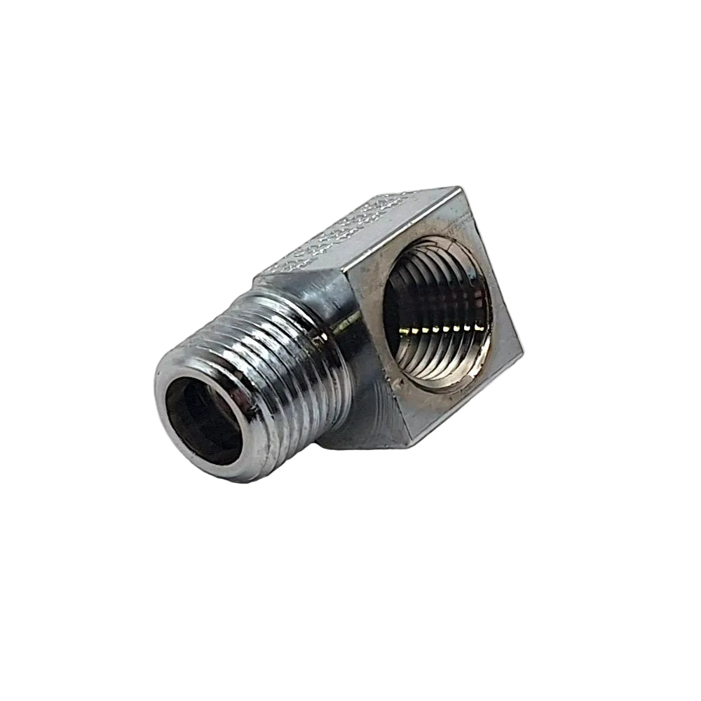 Harley Davidson Oil Fitting Adapter, 90 Degree. Chrome. 68-98 BT; 70-79 XR750 BC25344