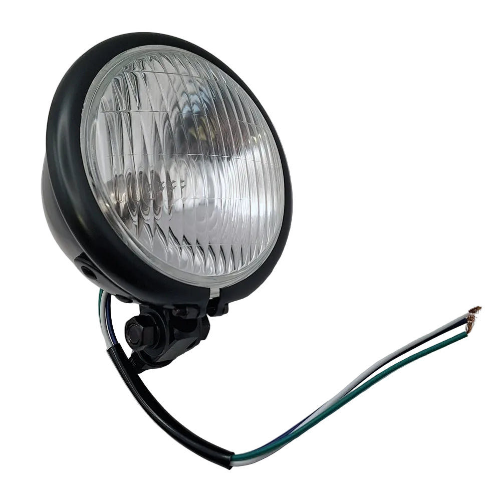 Replica Bates Style Satin Black Headlamp Assembly 4-1/2" . 12V 35/35W BC44015