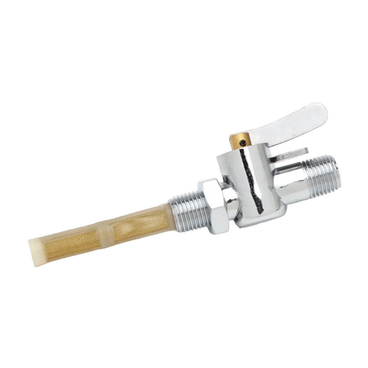 Wassell Motorcycle Petrol Tap. Chrome Flat Lever with Filter, Indicator & Locknut BC44450