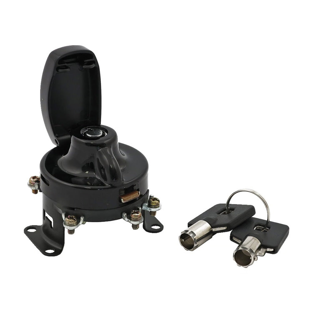Harley Davidson FL Style Ignition Switch. 5-Pole, Round Key, Black. 36-72 FL (NU) BC44502