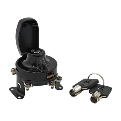 Harley Davidson FL Style Ignition Switch. 5-Pole, Round Key, Black. 36-72 FL (NU) BC44502