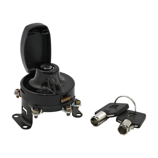Harley Davidson FL Style Ignition Switch. 5-Pole, Round Key, Black. 36-72 FL (NU) BC44502