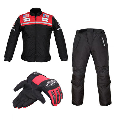 Duchinni Kids Textile Motorcycle Grid Jacket, Trouser & Gloves Bundle Deal Kit Red / Black #2