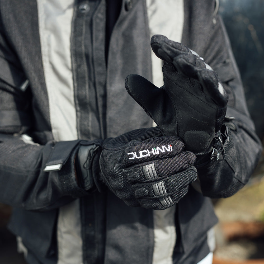 Duchinni Kids Youth Pit Textile Motorcycle Gloves - Black / Gun