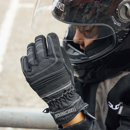 Duchinni Kids Textile Waterproof Motorcycle Trail Gloves - Black / Silver