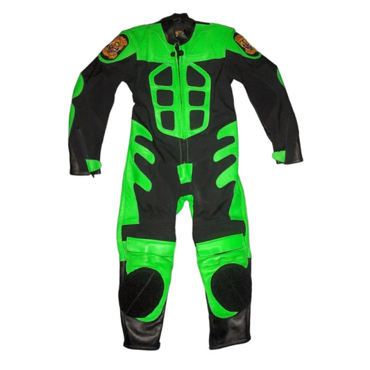 Baby Biker Speed Demon Kids Motorcycle Mini Moto Half Leather Race Suit Green